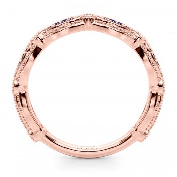 Antique Style Lab Blue Sapphire & Lab Grown Diamond Wedding Ring Band 14K Rose Gold (0.20ct)